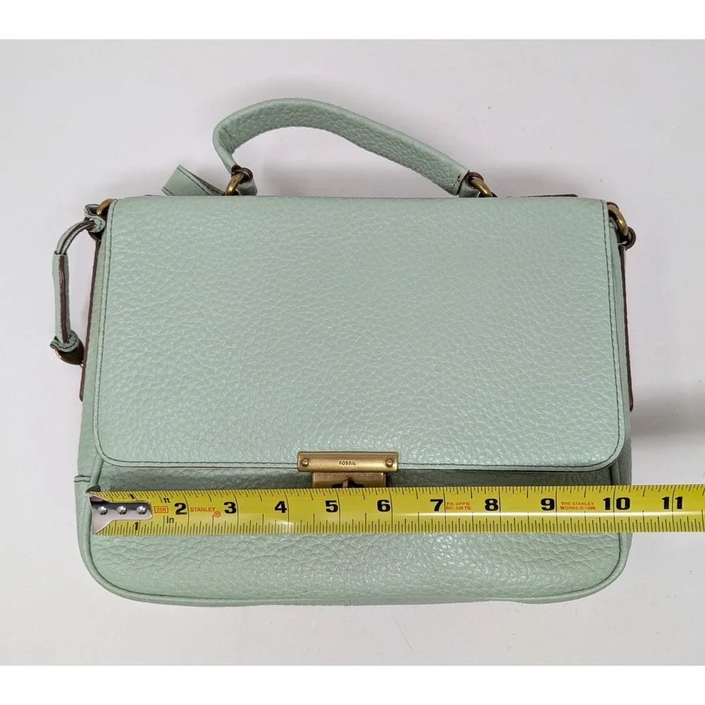 Fossil Memoir Flap Seafoam Mint Green Leather Crossbody Satchel Bag ZB5413 Dust